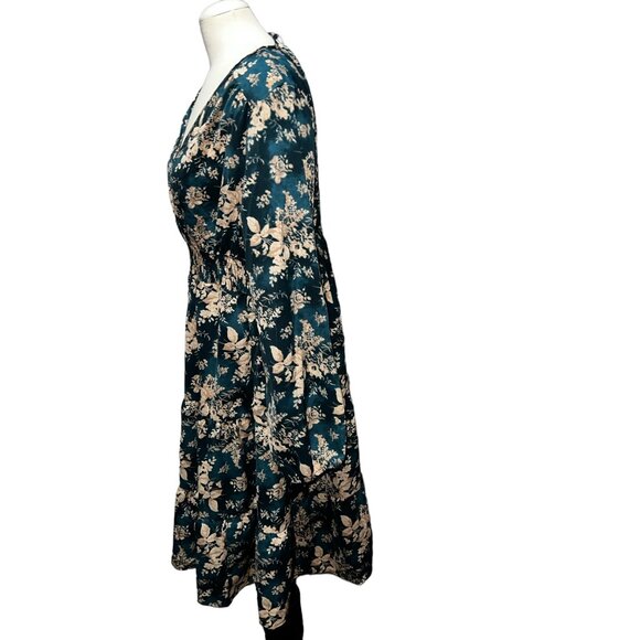 BloomChic Floral V Neck Long Lantern Sleeve Smocked Waist Mini Dress Sz 12 (Larg - Picture 10 of 16
